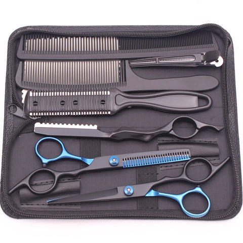 Hair Scissors JP Stainless Hairdressing Scissors 6" Haircut Set Black Thinning Shears Salon Haircut Scissors Razor Combs C1001