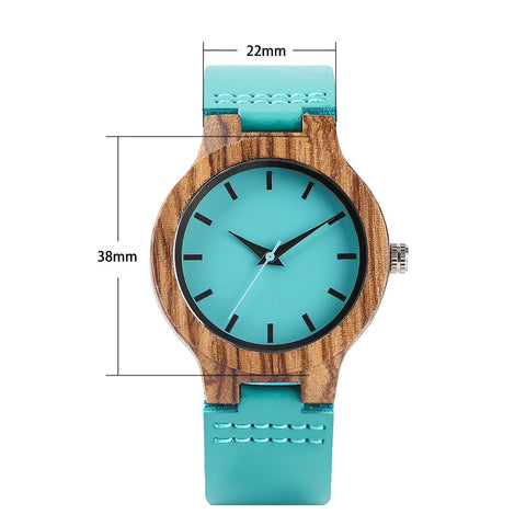 Minimalist Scale Blue Dial Quartz Wood Watches for Men Women Couple Styles Genuine Leather Lover's Wristwatches Zebrawood Watch