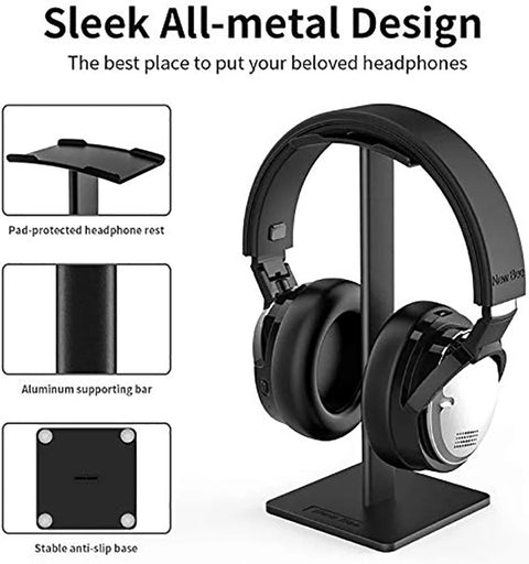Headphone Stand Headset Holder Earphone Stand with Aluminum Supporting Bar Flexible Headrest ABS Solid Base for All Headphones