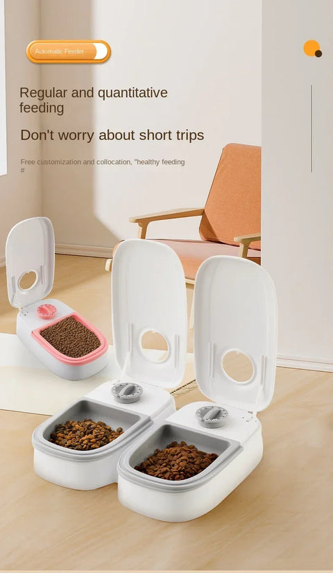 Smart Pet Feeder with Timer Automatic Food Dispenser for Cats Dogs Dry Wet Food Dual Meal Separation Puppy Kitten Feeding