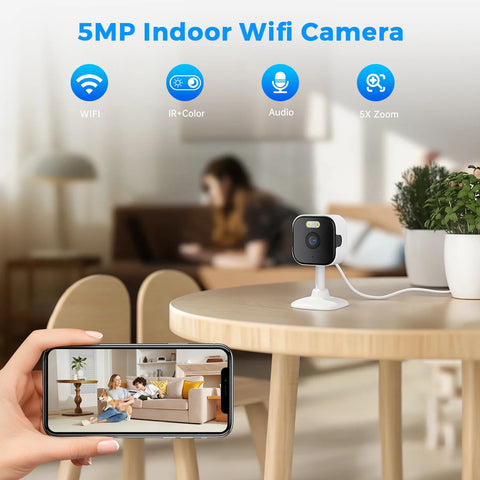 BESDER 5MP Mini Wifi IP Camera Indoor Human Detect 5X Zoom Surveillance Baby Monitor Mini Indoor CCTV PTZ Camera O-Kam Pro APP