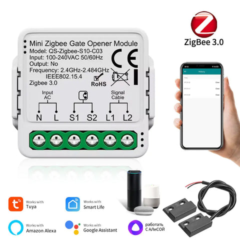 100-240V Tuya Zigbee/WiFi Garage Door Switch Smart Gate Opener Controller Module Voice App Control Work Alexa Google Assistant