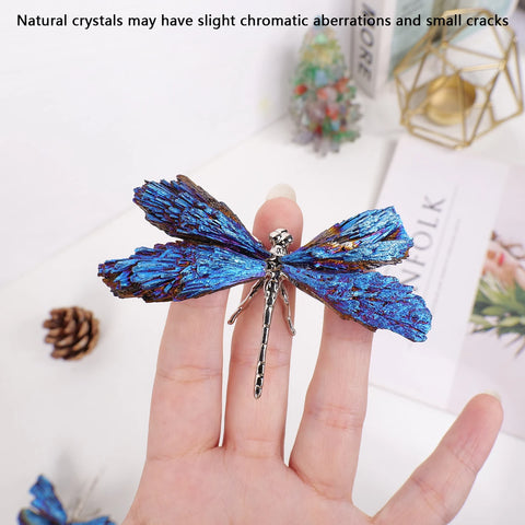 1pc Natural Crystal Stone Black Tourmaline Aura Blue Flame Feather DIY Dragonfly Animal Decoration Wholesale