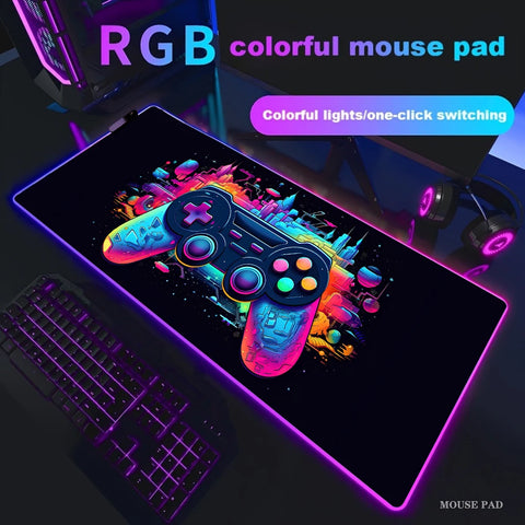 Gamepad RGB Large Mouse Pad Gamer LED Backlight Luminous Gamers Non-Slip Rubber Keyboard Pads XL E-sports Laptop Office Desk Mat
