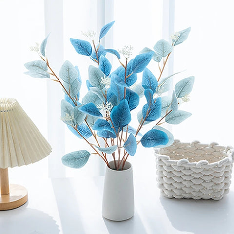 Artificial Plants Fake Leaves Three Pronged Eucalyptus Bonsai WeddingHome Decoration Indoor Dining Table Decoration Fake Potted