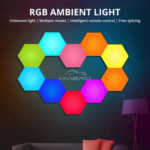 Honeycomb Wall Lamp RGB LED Quantum Wireless Hexagon Touch Sensor Night Light indoor Bedroom Cabinet Decoration remote Control