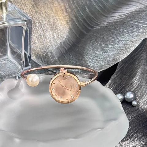 Minimalist Women Pearl Bracelet Watch Rhinestone Small Dial Quartz Wristwatch Luxury Design Elegant Ladies Clock Gifts