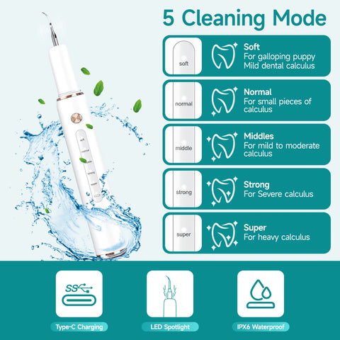 Cat Dog Dental Cleaner For Teeth Tartar Remover Waterproof IPX6 Five Modes Dental Teeth Scaler For Pet Dental Cleaning Equipment