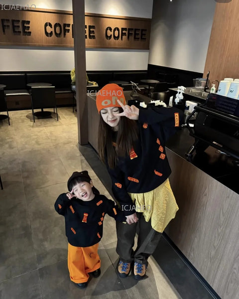 2026 Family Matching Hoodies for Mom and Kids Father and Son Plush Fleece with 3D Embroidery Round Neck Sweatshirts New Year