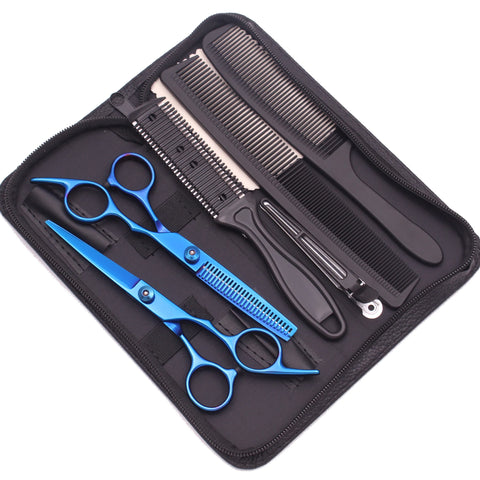 Hair Scissors JP Stainless Hairdressing Scissors 6" Haircut Set Black Thinning Shears Salon Haircut Scissors Razor Combs C1001