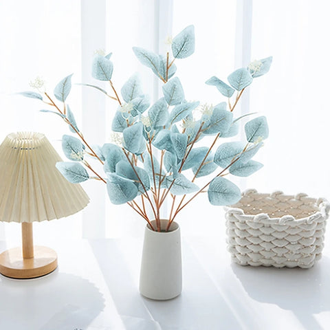 Artificial Plants Fake Leaves Three Pronged Eucalyptus Bonsai WeddingHome Decoration Indoor Dining Table Decoration Fake Potted