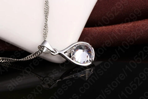 Fashion Popular Jewelry Set For Women Shiny Crystal Stone 925 Sterling Silver Pendant Necklace Hoop Earring Party Gift