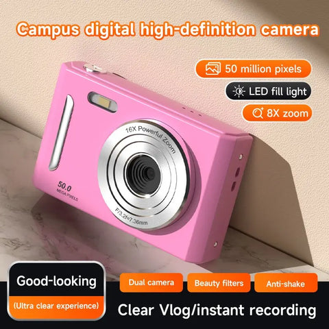 Digital Camera with Flash Light Dual Cam  50MEGA Hd Pixels 2.4in Screen Retro CCD Portable 4K Travel Cam Entry-level Photograph
