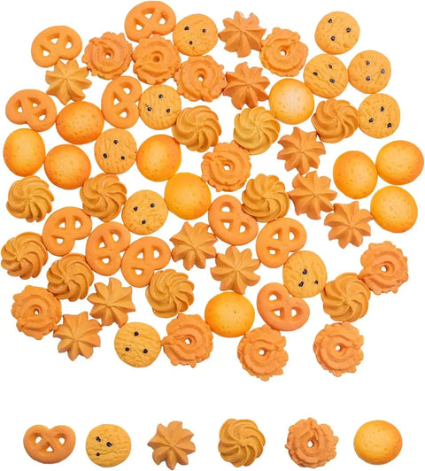 60Pcs Mini Fake Cookies Artificial Pastries Food Fake Biscuits Model for DIY Craft Home Kitchen Decor