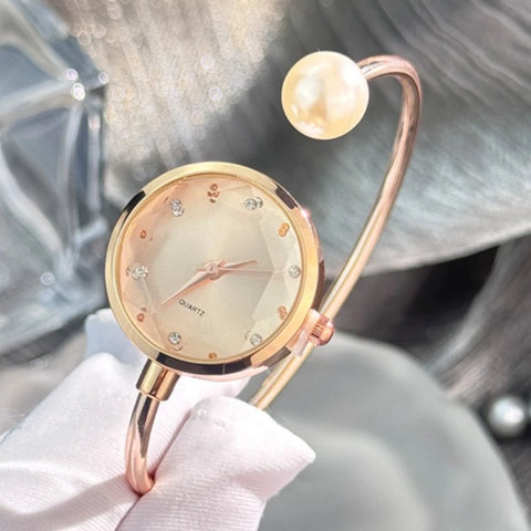 Minimalist Women Pearl Bracelet Watch Rhinestone Small Dial Quartz Wristwatch Luxury Design Elegant Ladies Clock Gifts