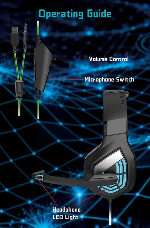 G7 Gaming Headset With Noise-cancelling Mic Surround Sound Wired LED Lights For Gamers  Stereo SVirtual Surround Bass Earphone
