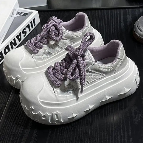 Korean Fashion Chunky Sneakers for Women Summer Platform Lightweight Designer Shoes High Street Leisure Soft Walking Shoes