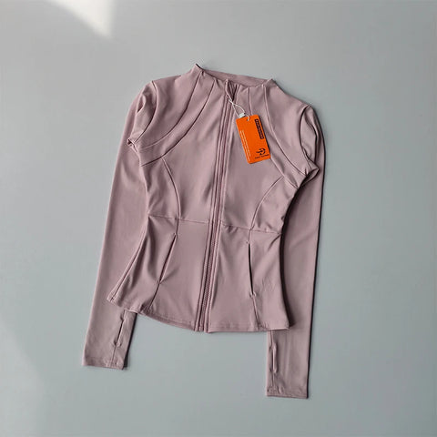 Women's Slim Fit Long Sleeve Sports Jacket Zip Fitness Yoga Workout Jacket Slim Tight Gym ActiveWear Top Running Jacket