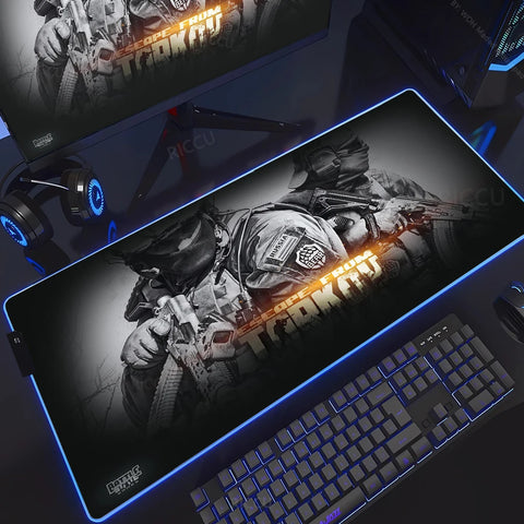 RGB Large Gaming Mouse Pad With Backlit Escape From Tarkov Mousepad PC Non-slip Rubber Desk Mat Computer Gamer Keyboard LED Rug
