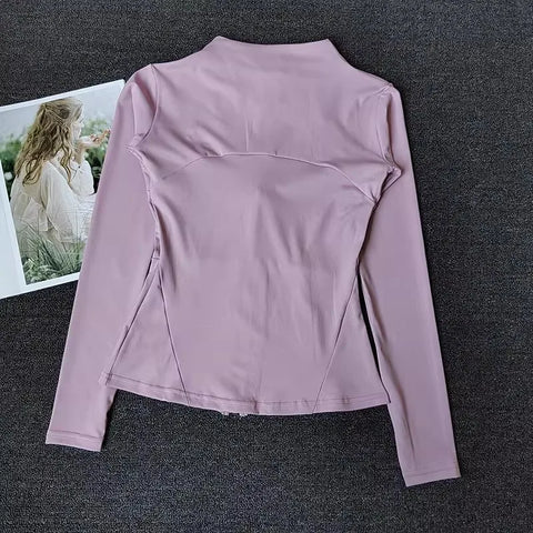 Women's Slim Fit Long Sleeve Sports Jacket Zip Fitness Yoga Workout Jacket Slim Tight Gym ActiveWear Top Running Jacket
