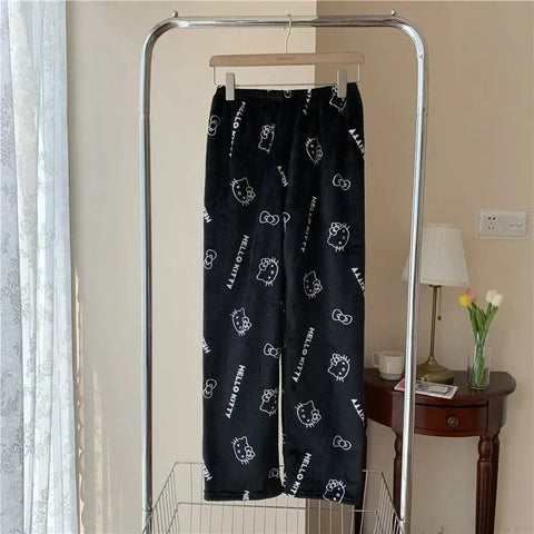 Y2K Hello Kitty pajamas anime women's pajamas Cartoon Fashion Home Sleepwear Trousers Leisure Home Clothing Winter Trouser