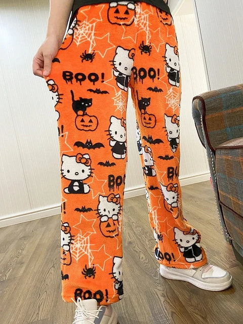 Y2K Hello Kitty pajamas anime women's pajamas Cartoon Fashion Home Sleepwear Trousers Leisure Home Clothing Winter Trouser