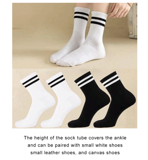 4 Pairs Versatile Women's Socks Simplicity Parallel Bar Pattern Fashion Breathable Autumn High Quality Women's Mid Length Socks