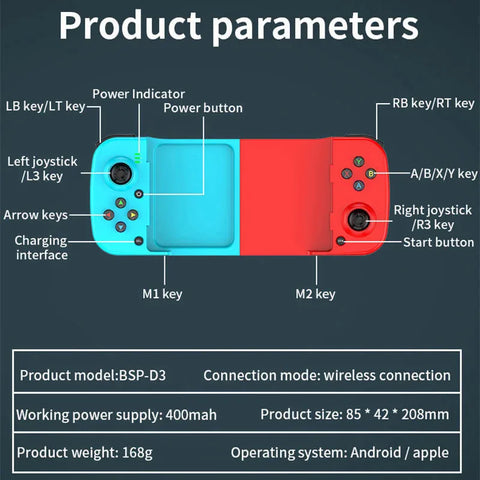 Wireless BT 5.0 Stretchable Game Controller For Mobile Phone Android IOS Gamepad Joystick Retractable Gamepad for PS4 Switch PC