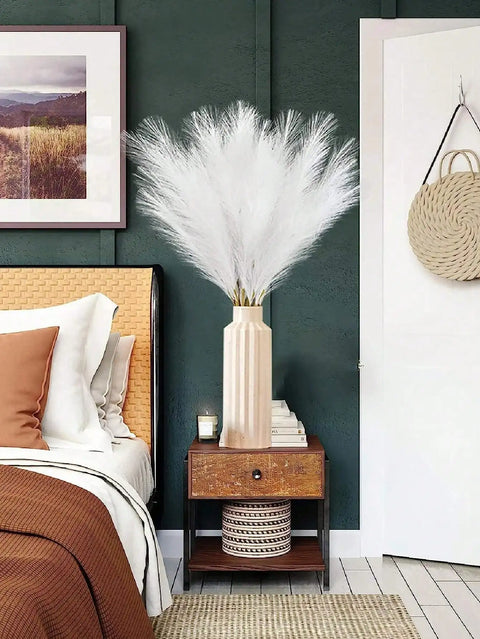 5/10/20pcs White Artificial Reeds,Tall Plush Faux Grass,Pampas Tree Branches For Room Decoration,Wedding Party Decoration