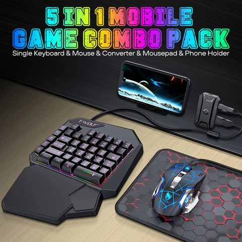 Mechanical Gaming Keyboard Kit 5 In 1 Set One Hand Keyboard 5D Mechanical Gamer Mouse Converter Mobile Game Pro Converter
