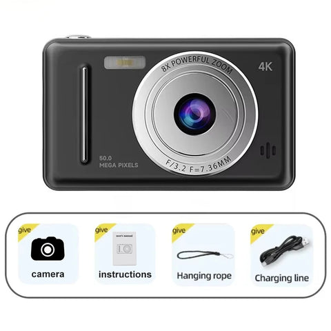 8-128GB D6 Digital Camera 4K HD Camera Recorder Music Player Touch Control Screen Vlogging Camera Night Vision 64MP Camcorder