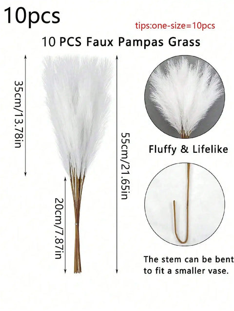5/10/20pcs White Artificial Reeds,Tall Plush Faux Grass,Pampas Tree Branches For Room Decoration,Wedding Party Decoration