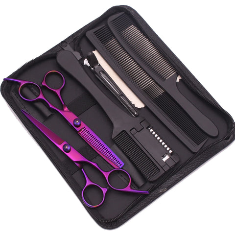 Hair Scissors JP Stainless Hairdressing Scissors 6" Haircut Set Black Thinning Shears Salon Haircut Scissors Razor Combs C1001