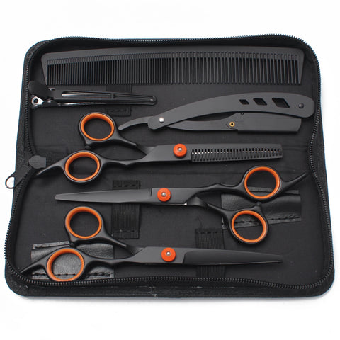 Hair Scissors JP Stainless Hairdressing Scissors 6" Haircut Set Black Thinning Shears Salon Haircut Scissors Razor Combs C1001