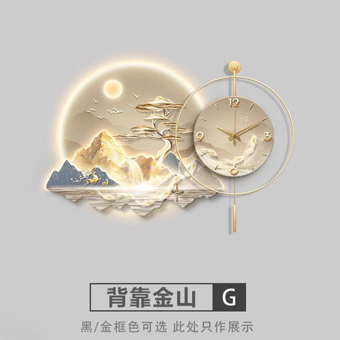 2026 New Model Landscape Murals Wall Clocks Fashion Nordic Living Room Digital Clock Villa Mute LED Wall Clock Home Decor