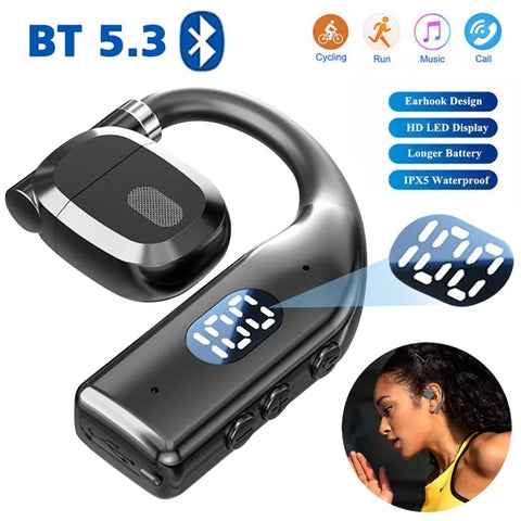 LED Single Earphones Long Standby Business Headphones Waterproof Mono Headset Outdoor Call Bluetooth 5.3 Wireless Earbuds