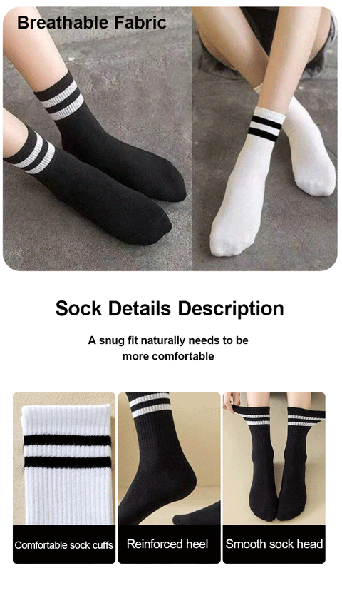 4 Pairs Versatile Women's Socks Simplicity Parallel Bar Pattern Fashion Breathable Autumn High Quality Women's Mid Length Socks
