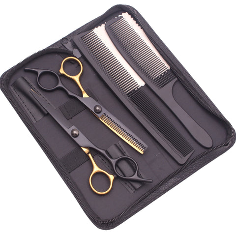 Hair Scissors JP Stainless Hairdressing Scissors 6" Haircut Set Black Thinning Shears Salon Haircut Scissors Razor Combs C1001