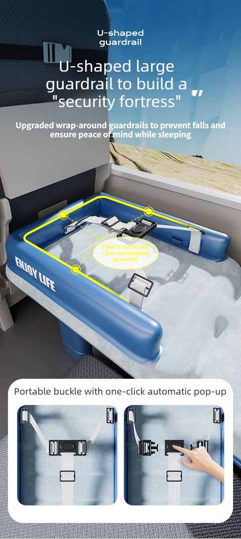 Inflatable Toddler Airplane Bed & Car Seat Extender Portable Kids Travel Mattress for Flying & Road Trips Sleeping Cushion