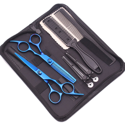 Hair Scissors JP Stainless Hairdressing Scissors 6" Haircut Set Black Thinning Shears Salon Haircut Scissors Razor Combs C1001