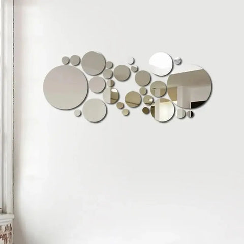 26pcs/Set 3D Round Mirror Wall Sticker Self-Adhesive Diy Decoration Bedroom Living Room Bathroom Background Decoration