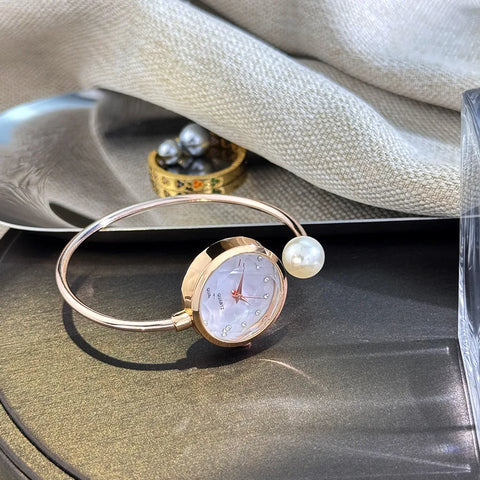 Minimalist Women Pearl Bracelet Watch Rhinestone Small Dial Quartz Wristwatch Luxury Design Elegant Ladies Clock Gifts