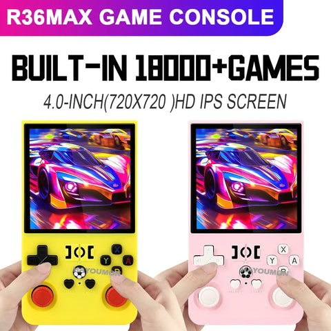 Yellow Pink Open Source R36 Max 4" IPS Screen RK3326 Chip Retro Handheld Video Game Console 64G 128G Portable Pocket Game Player