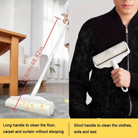 Pet Hair Removal Roller with 49" Adjustable Long Handle – Efficient Lint and Dust Cleaning Tool for Home, Sofa, and Pet Surfaces