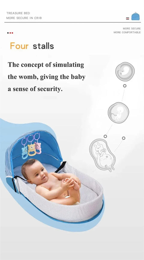 Baby Bed Crib Convenient Folding Anti-crush Middle Bed with Mosquito Net Comfortable Mattress Travel Crib for Newborn Camping