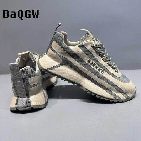 Chunky Sneakers Men Designer Soft Sole Sport Shoes Fashion Casual Leather Fabric Mesh Breathable Height Increased Platform Shoes
