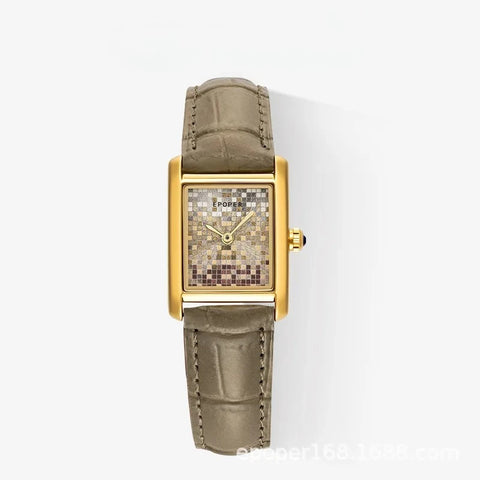 Classic, minimalist, light luxury, exquisite square high-end quartz watch with a versatile leather strap and retro style.