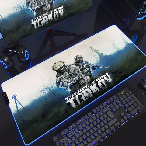 RGB Large Gaming Mouse Pad With Backlit Escape From Tarkov Mousepad PC Non-slip Rubber Desk Mat Computer Gamer Keyboard LED Rug