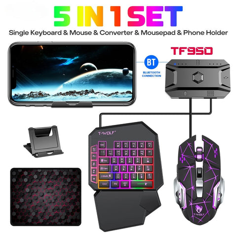 Mechanical Gaming Keyboard Kit 5 In 1 Set One Hand Keyboard 5D Mechanical Gamer Mouse Converter Mobile Game Pro Converter