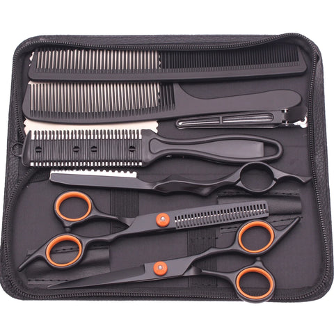 Hair Scissors JP Stainless Hairdressing Scissors 6" Haircut Set Black Thinning Shears Salon Haircut Scissors Razor Combs C1001
